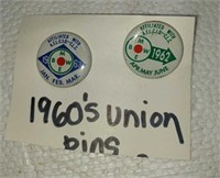 2 vintage Union pins. 1962 and 1963.