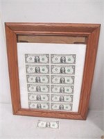 Framed Uncut 2009 $1 Federal Reserve Bank Note