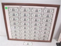 Framed Uncut 2006 $1 Federal Reserve Note