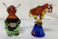 2 Murano glass Drioli decanters: bull and mouse