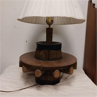 Antique Wooden Wagon Wheel Lamp