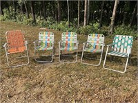 Lot of 5 vintage folding lawn chairs