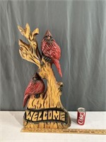 Carved wooden Cardinel Welcome sign