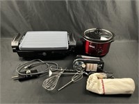 Kitchen AId mixer, grill, small crock pot
