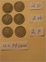Bag of (6) 1865 U.S. Three Cent Coins…Grades as sh