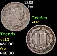 1865 Three Cent Copper Nickel 3cn Grades vf, very