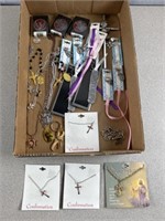 Cross and angel necklaces, bookmarks, tokens,