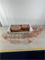 Pink depression glassware including plates,