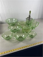 Green colored dishware including Hazel Atlas