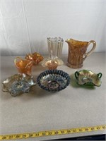 Carnival colored glassware including pitcher,