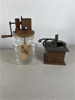 Vintage wood and glass butter churn and vintage