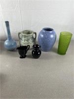 Pottery and glass vases, one marked royal Haeger.