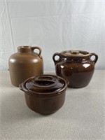 Stoneware crocks and jug