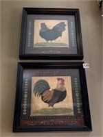 ROOSTER PICTURES 13" X 13" PAIR TO GO