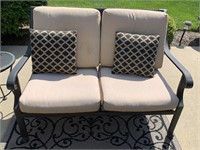 CAST ALUMINUM LOVESEAT WITH CUSHIONS 51" W