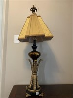 BRONZE AND GOLD FINISH LAMP UNUSUAL SHADE 39" H -