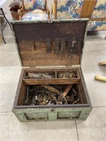 Antique Wooden Trunk w/ Lots of Old Tools