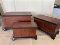 (3) Painted Miniature Blanket Chests, Signed