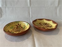 2 Decorative Redware Bowls Marked JCS