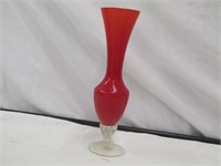 Opaque Red Bud Vase w/ Glass Pedestal Base 8" T