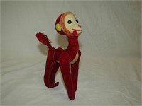 Vintage Jointed Red Velvet Monkey 7 1/2" T