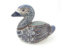 Signed Hand Painted Clay Duck Art Sculpture