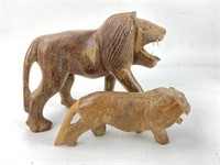 Two Hand Carved Lions