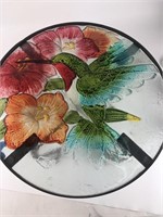 Fused Glass Hummingbird Plant Stand Side Table