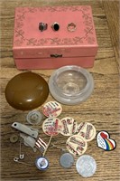 jewelry box, milk tabs, miscellaneous collectibles