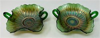 Pair of Fenton Green Carnval Handled Candy Dishes