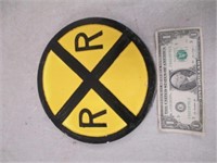 Vintage Chalkware Railroad Circle Button Sign