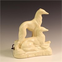 Vintage ceramic white dog sculpture table lamp
