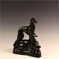 Vintage ceramic black dog sculpture table lamp