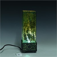 Green glass with metal base table lamp