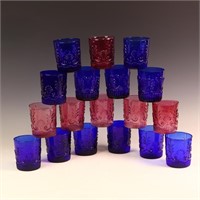 Pink and Cobalt blue glasses 18 pieces