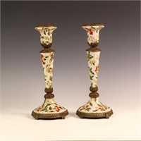 Tall Hand painted Porcelain and metal Chinese cand