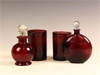 Two Perfume Amethyst and Ruby glass bottles