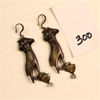 Sterling silver art deco hands and hearts earrings
