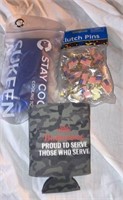 Flag pins, stay cool towel, coozi