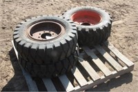 (3) Hard Skid Steer Tires & Rims