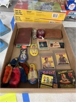 Vintage box lot- cards and toys