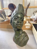 Green Verdite stone carved bust