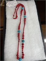 14K carved coral/turquoise necklace