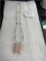 Rose quartz butterfly necklace