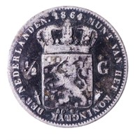 Netherlands 1864 -1/2 Gulden  KM#92 Fine .945AG