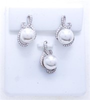 925 Sterling Silver  Pearl Earring & Pendant Set,