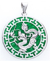 Hand Made 925 Sterling Silver & Jade Round Pendant