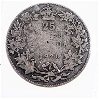 Canada Historical Silver Twenty Five Cents 1920