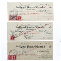 Lot 3 Royal Bank of Canada Cheques -1939, 1940, 19