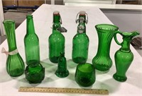 Lot of green glassware